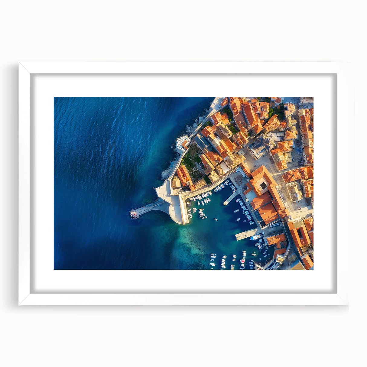 Textured art print of an abstract Croatian landscape in muted earth tones, framed with a white mat.