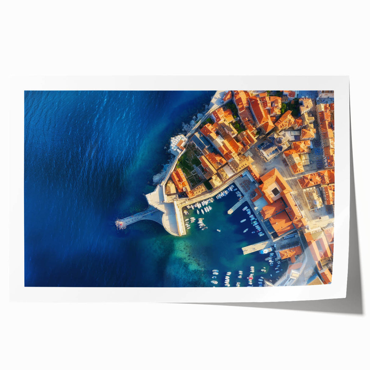 Rolled print of a Croatian landscape with vibrant green and blue hues, ideal for art wall dining room.