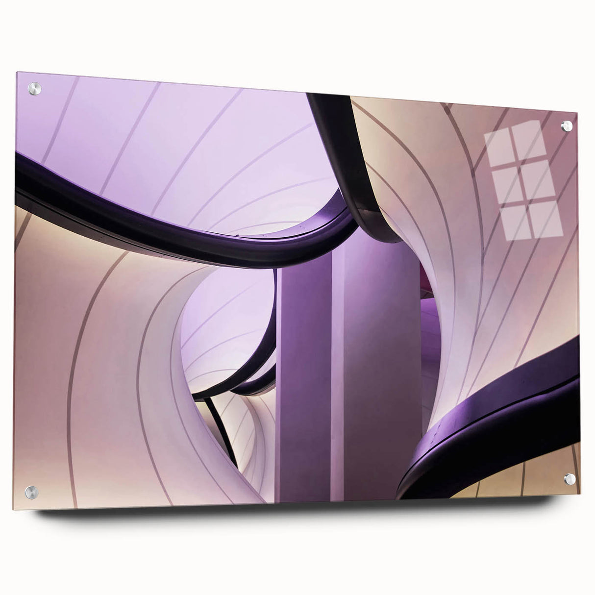 Acrylic print of a large abstract depiction of London scenery, featuring muted blue and gray tones.