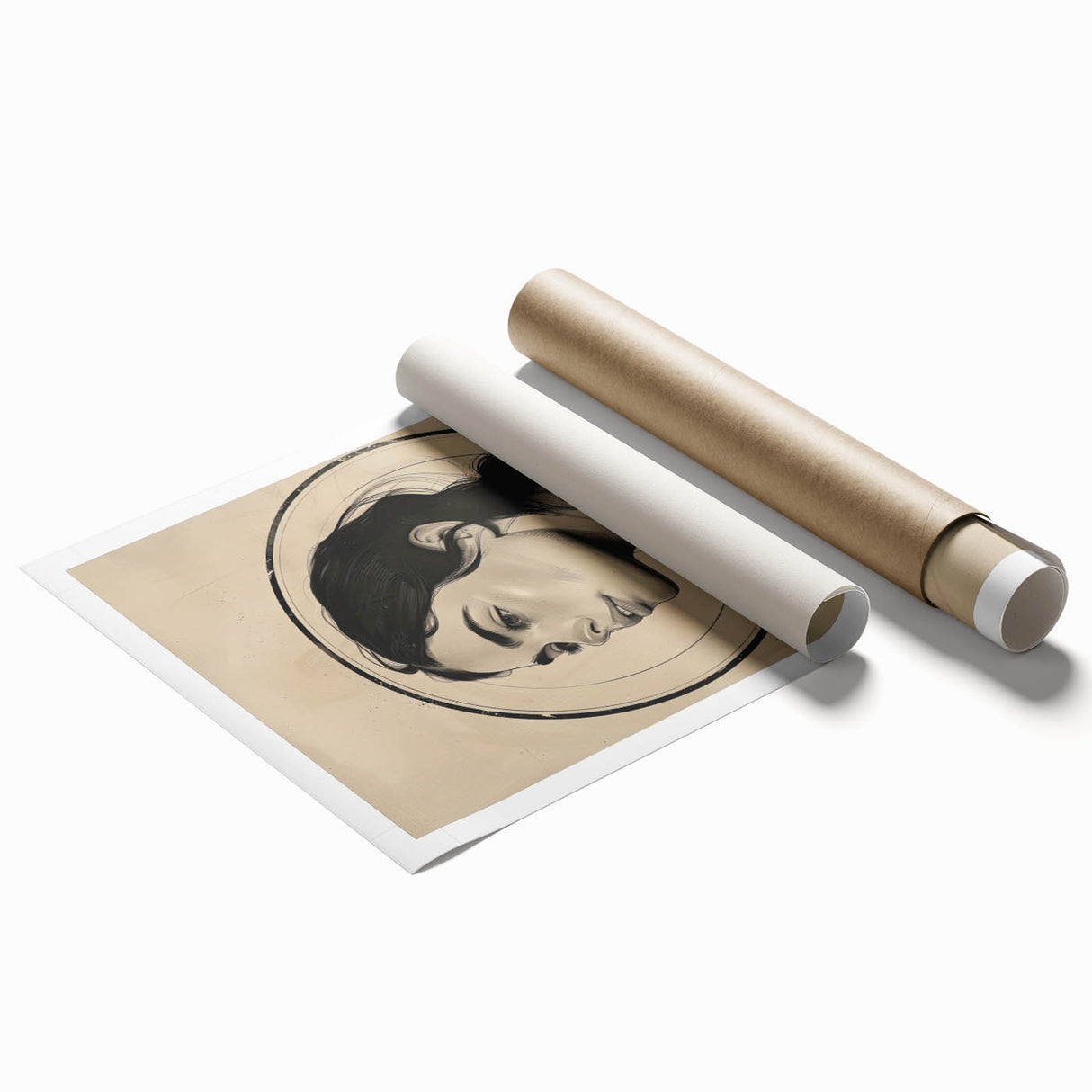 Abstract minimalist wall art print showcasing soft pastel colors and geometric shapes, elegantly rolled for easy display and shipping in a protective tube.