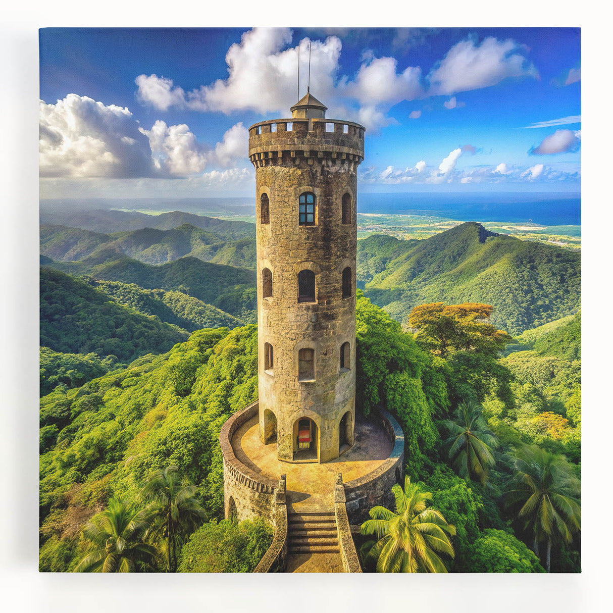 Black and white stretched canvas of a Caribbean scene, ideal for kitchen wall art or bedroom ambiance.