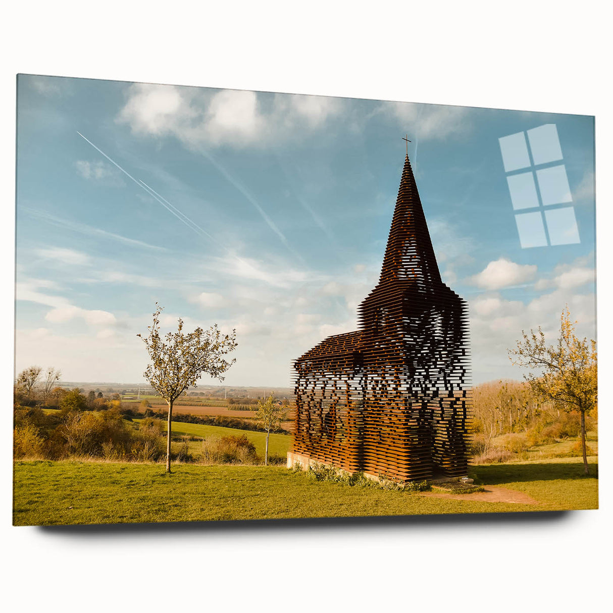Acrylic print of a European scenery in muted earth tones, ideal for bedroom or dining room art.