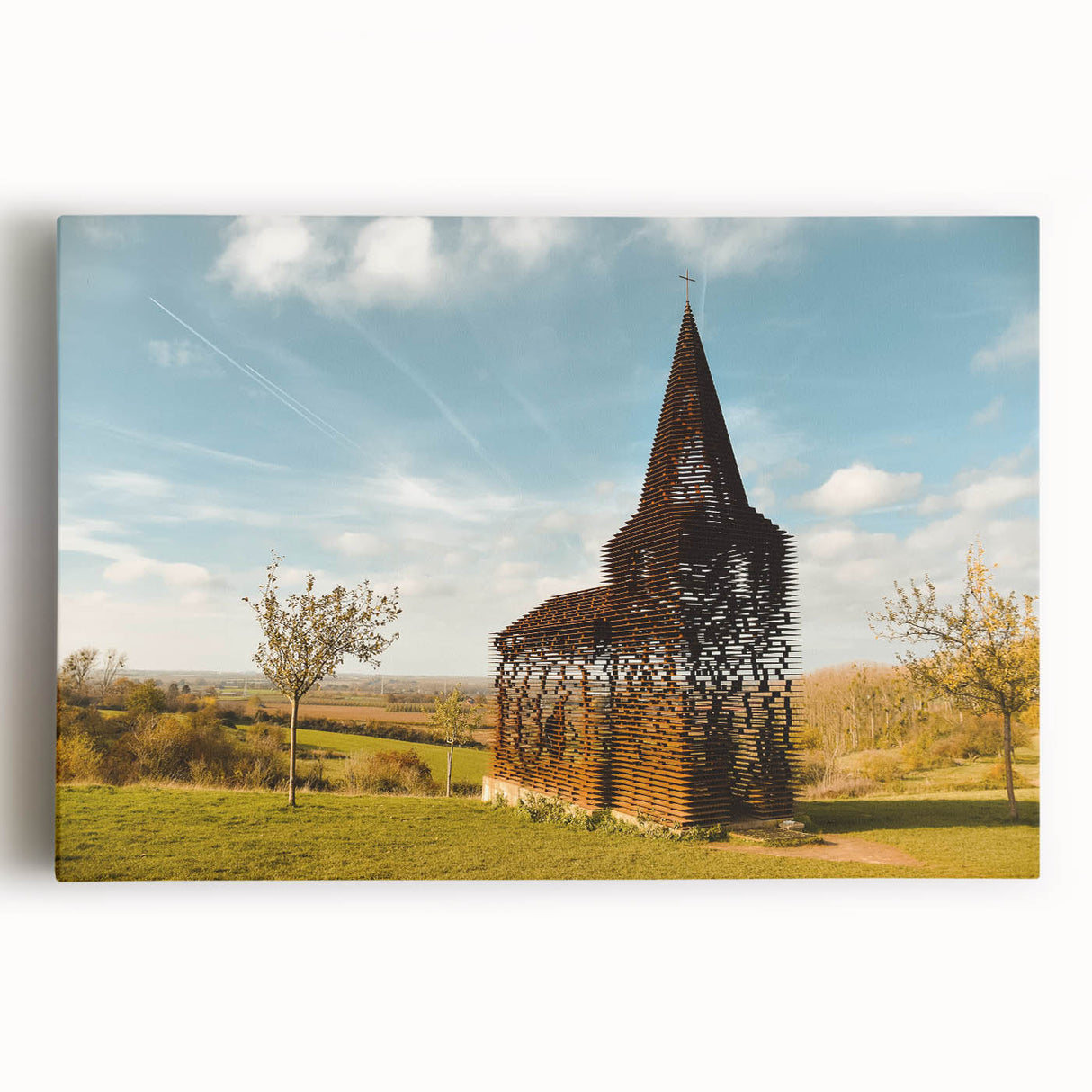 Black and white stretched canvas featuring a panoramic view of a Belgian cityscape, ideal for kitchen wall art.