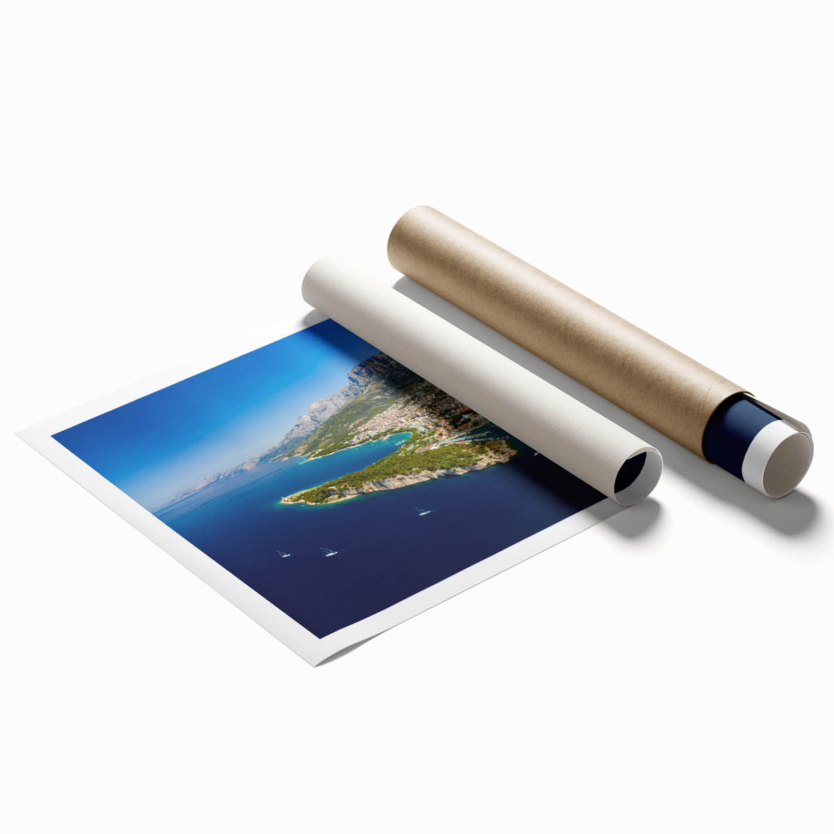 Extra large rolled print of a Croatian landscape with vibrant green and floral elements.