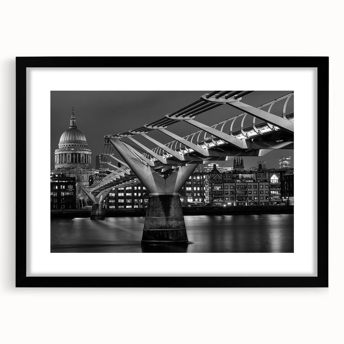 Extra large abstract art print of colorful London scenery on textured canvas, framed in black, ideal for living room decor.