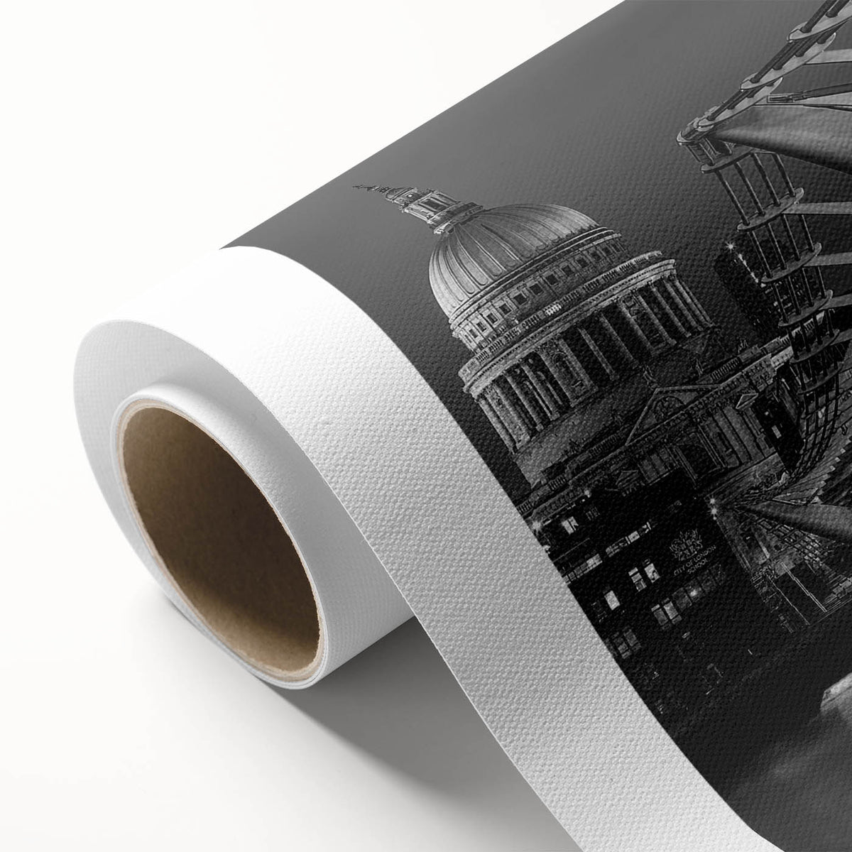 Art Deco poster of London skyline in pastel shades on rolled canvas, ideal for nursery wall art.
