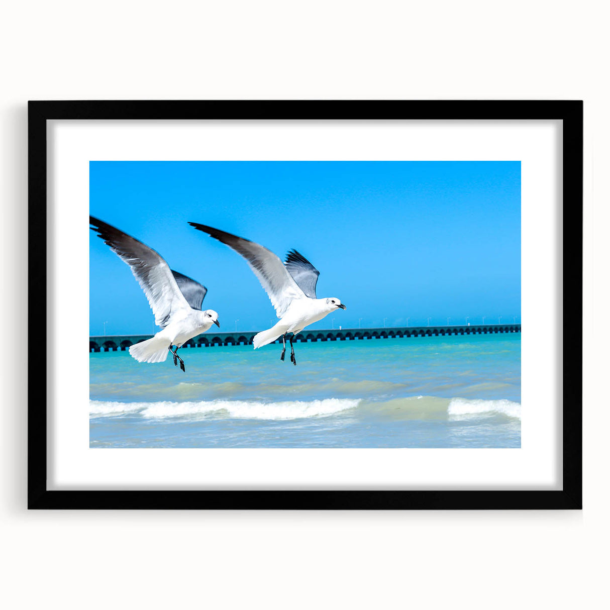 Extra large abstract art print depicting vibrant, colorful Yucatan scenery on a textured canvas, framed in black.