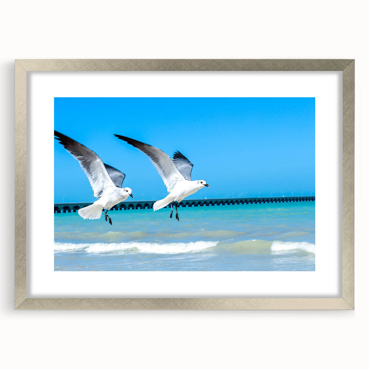 Abstract textured art print of Yucatan scenery in muted earth tones on a framed silver mat, suitable for bedroom wall decor.