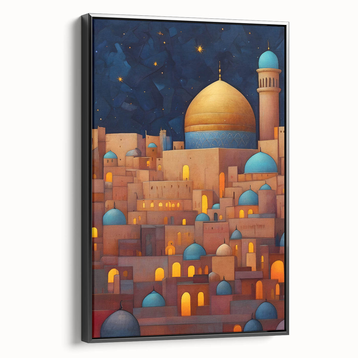 Black and white landscape art painting of a Middle Eastern scenery on framed canvas, ideal for bedroom wall decor.