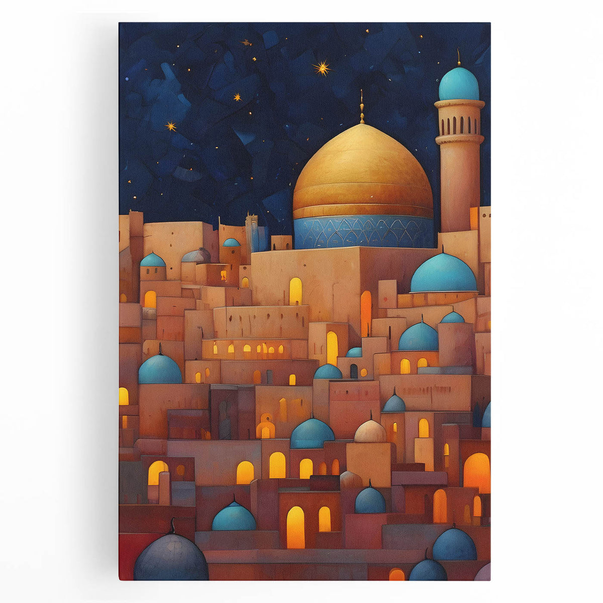 Black and white stretched canvas of a Middle Eastern landscape, ideal for kitchen wall art.