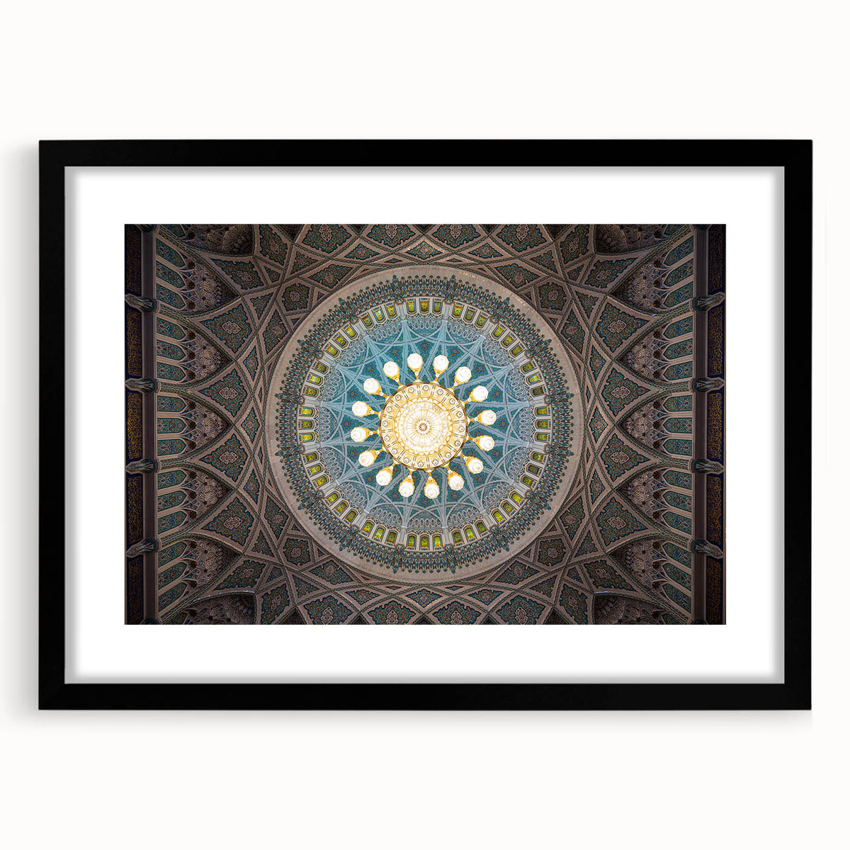 Abstract art print depicting colorful, textured scenery of Middle East Oman on a large framed canvas.