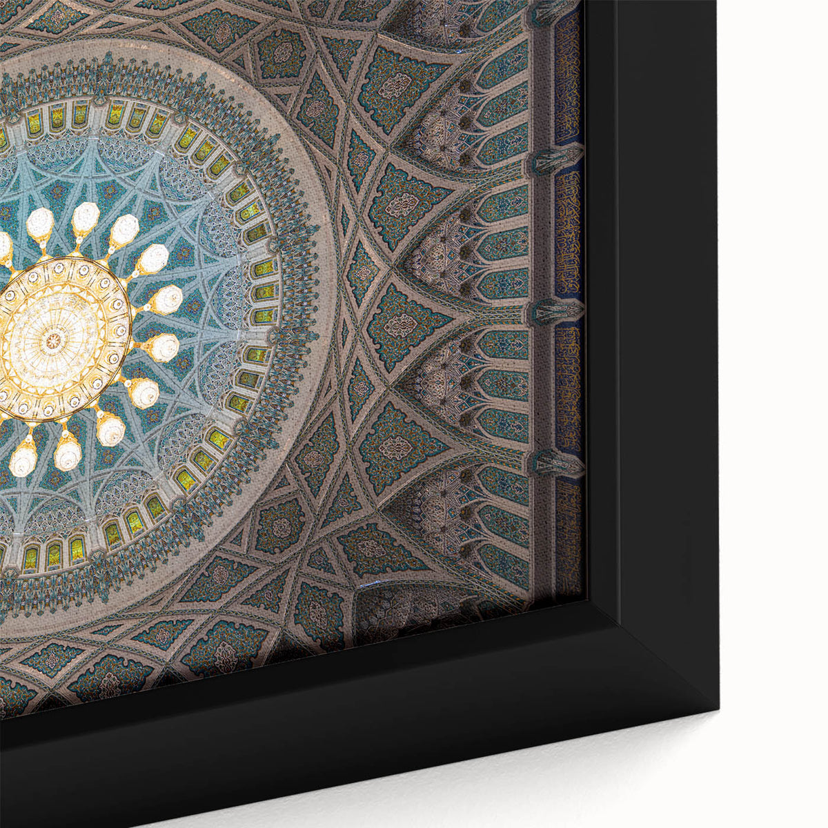 Extra large framed canvas featuring a textured Middle Eastern Oman scenery in black with colorful art accents.