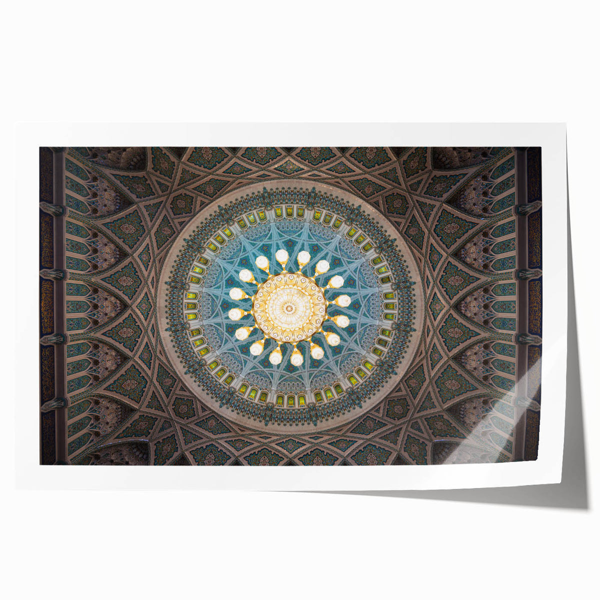 Extra large rolled print of a Middle Eastern Oman scenery with vibrant floral elements, ideal for art wall dining room.