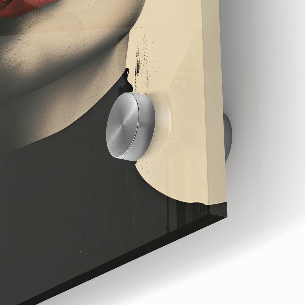 Close-up of abstract minimalist wall art on acrylic glass, showcasing soft pastel colors and geometric shapes, perfect for modern home decor.