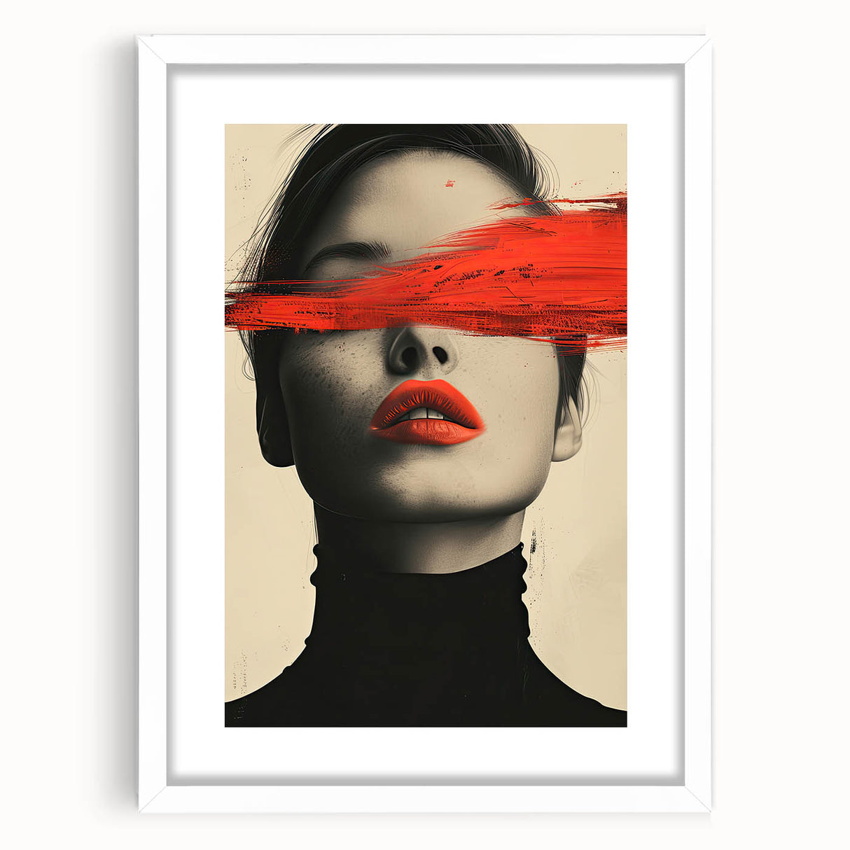 Abstract minimalist wall art print in a white frame with a mat, featuring soft pastel colors and geometric shapes, perfect for modern home decor.