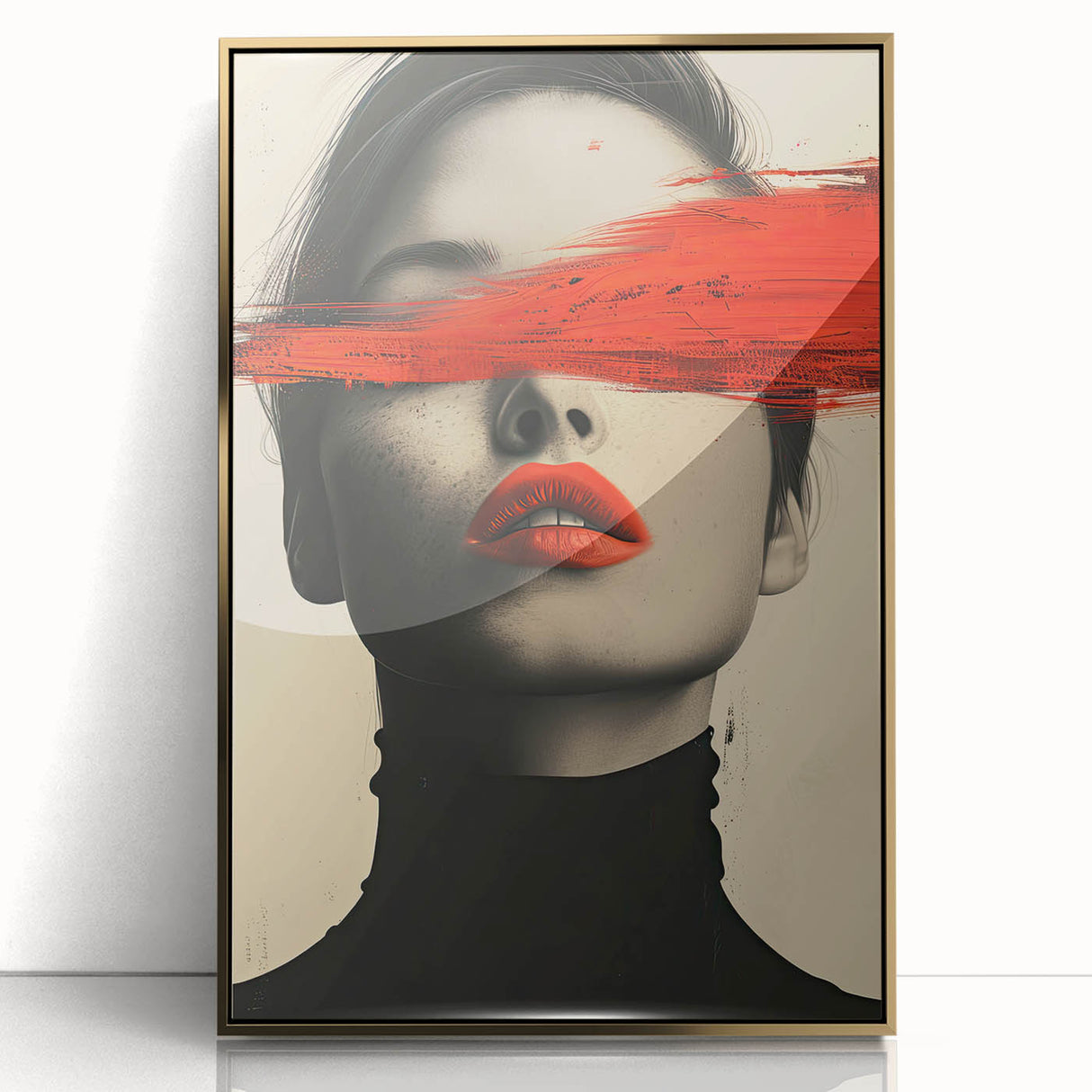 Framed acrylic wall art showcasing a minimalist abstract design with gold accents, ideal for modern decor. Perfect for enhancing contemporary living spaces.