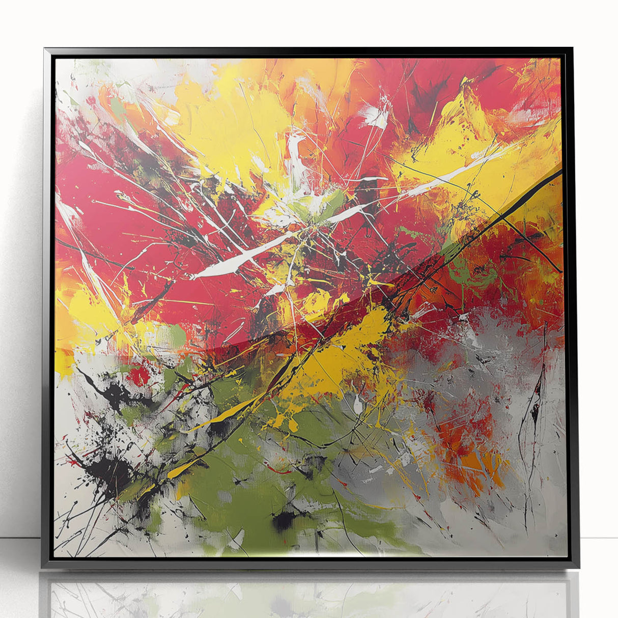 Modern Abstract Wall Art – Explosive Red and Yellow Canvas Print