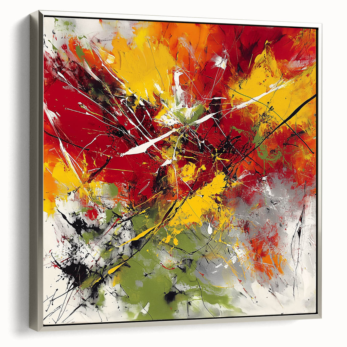 Modern Abstract Wall Art – Explosive Red and Yellow Canvas Print