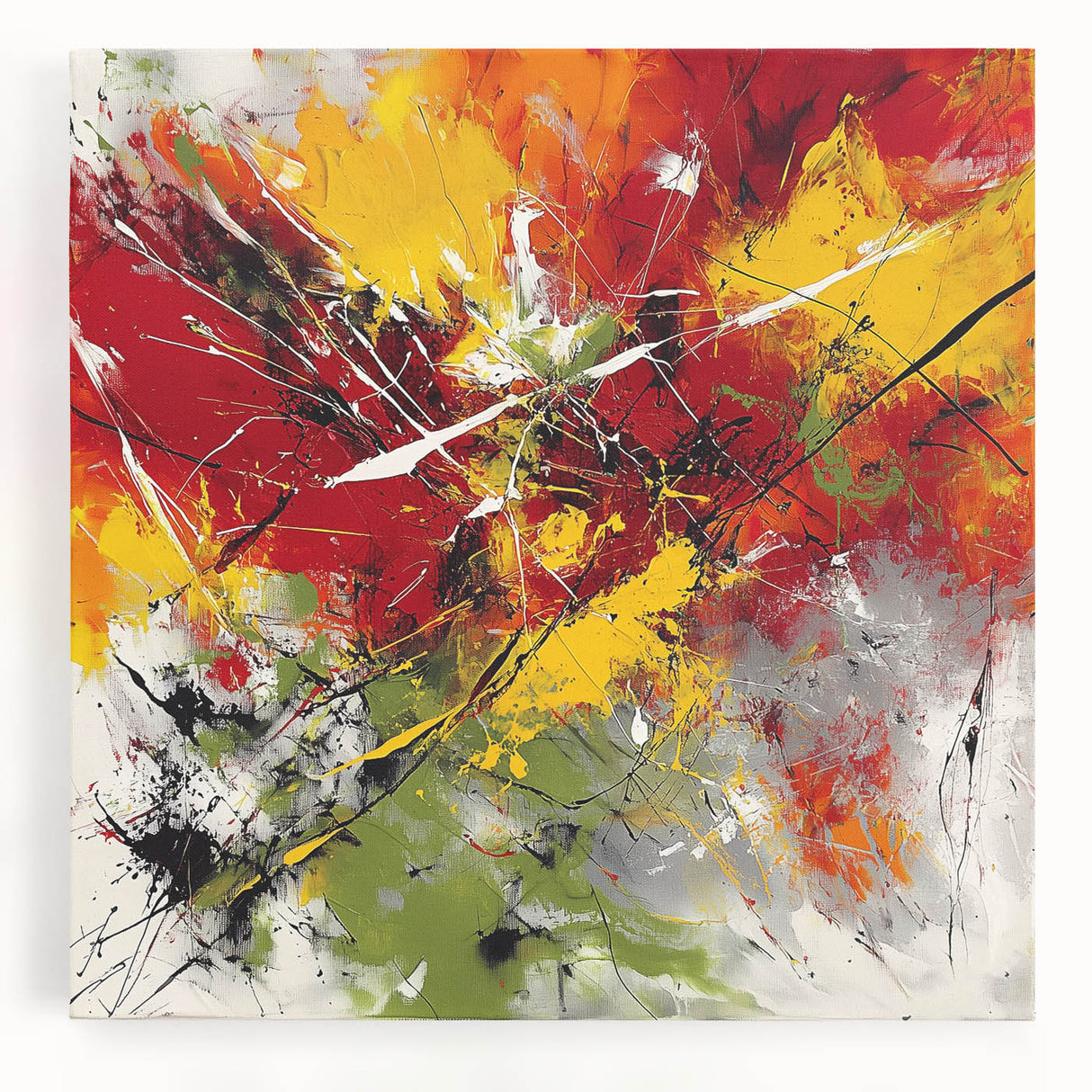 Modern Abstract Wall Art – Explosive Red and Yellow Canvas Print