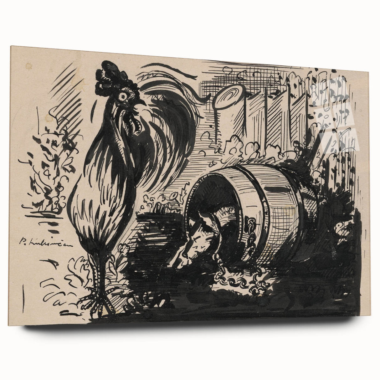 Expressionist Art: The Cock and the Dog | Black and White Abstract Print