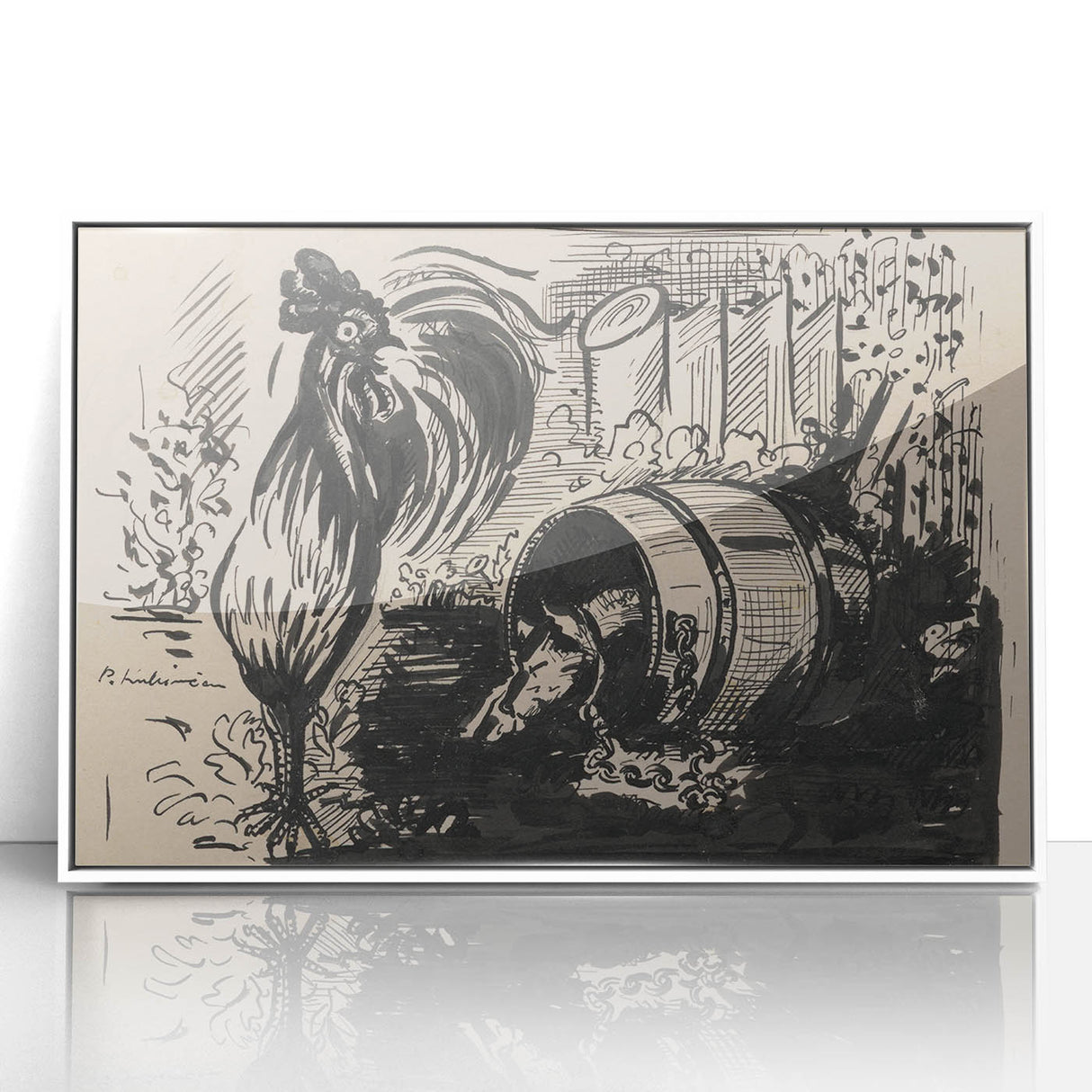 Expressionist Art: The Cock and the Dog | Black and White Abstract Print