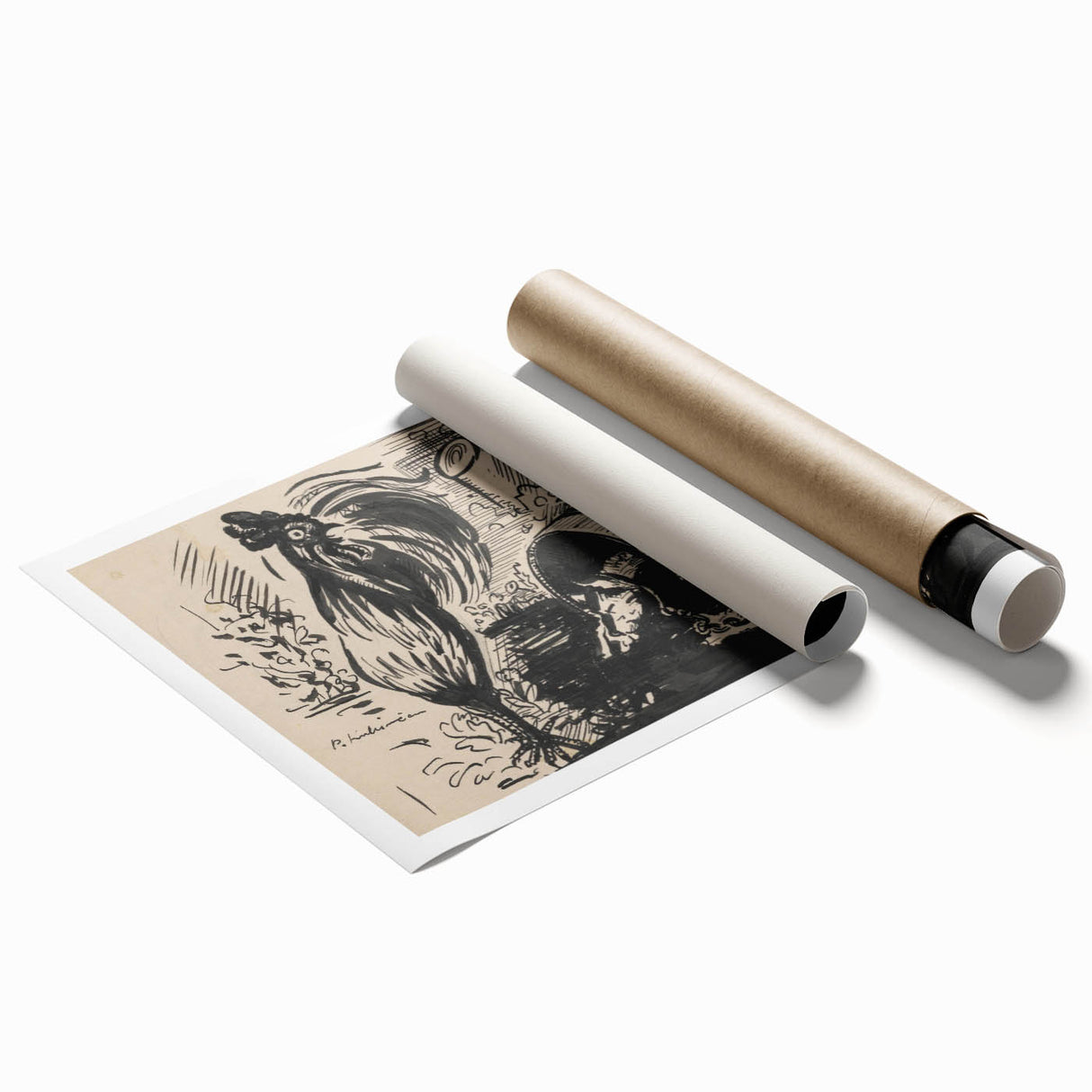 Expressionist Art: The Cock and the Dog | Black and White Abstract Print