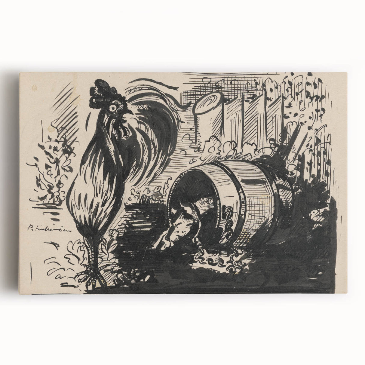 Expressionist Art: The Cock and the Dog | Black and White Abstract Print