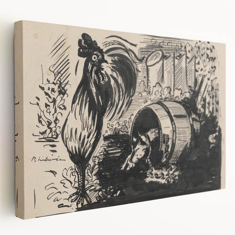 Expressionist Art: The Cock and the Dog | Black and White Abstract Print