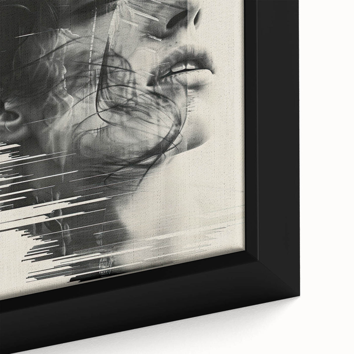 Close-up of a framed abstract minimalist wall art piece showcasing soft pastel colors and geometric shapes, perfect for modern home decor. This artwork enhances interior aesthetics with its elegant design and subtle texture.