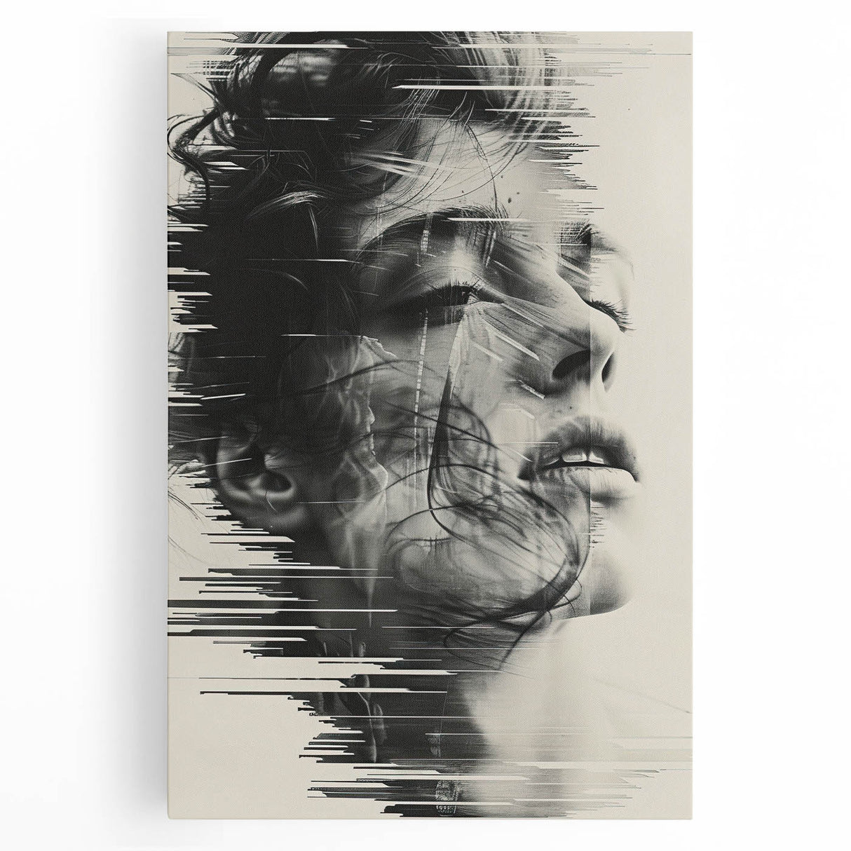 Abstract minimalist wall art on a stretched canvas, showcasing soft pastel colors and geometric shapes, perfect for modern home decor or artistic accent.