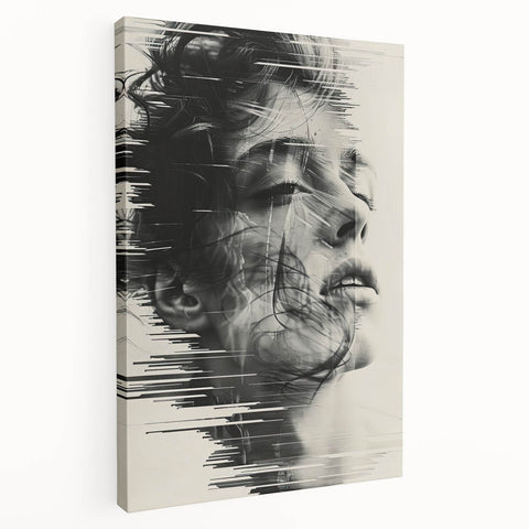 Abstract minimalist wall art on stretched canvas, showcasing vibrant geometric shapes in shades of blue and orange, ideal for modern home decor.