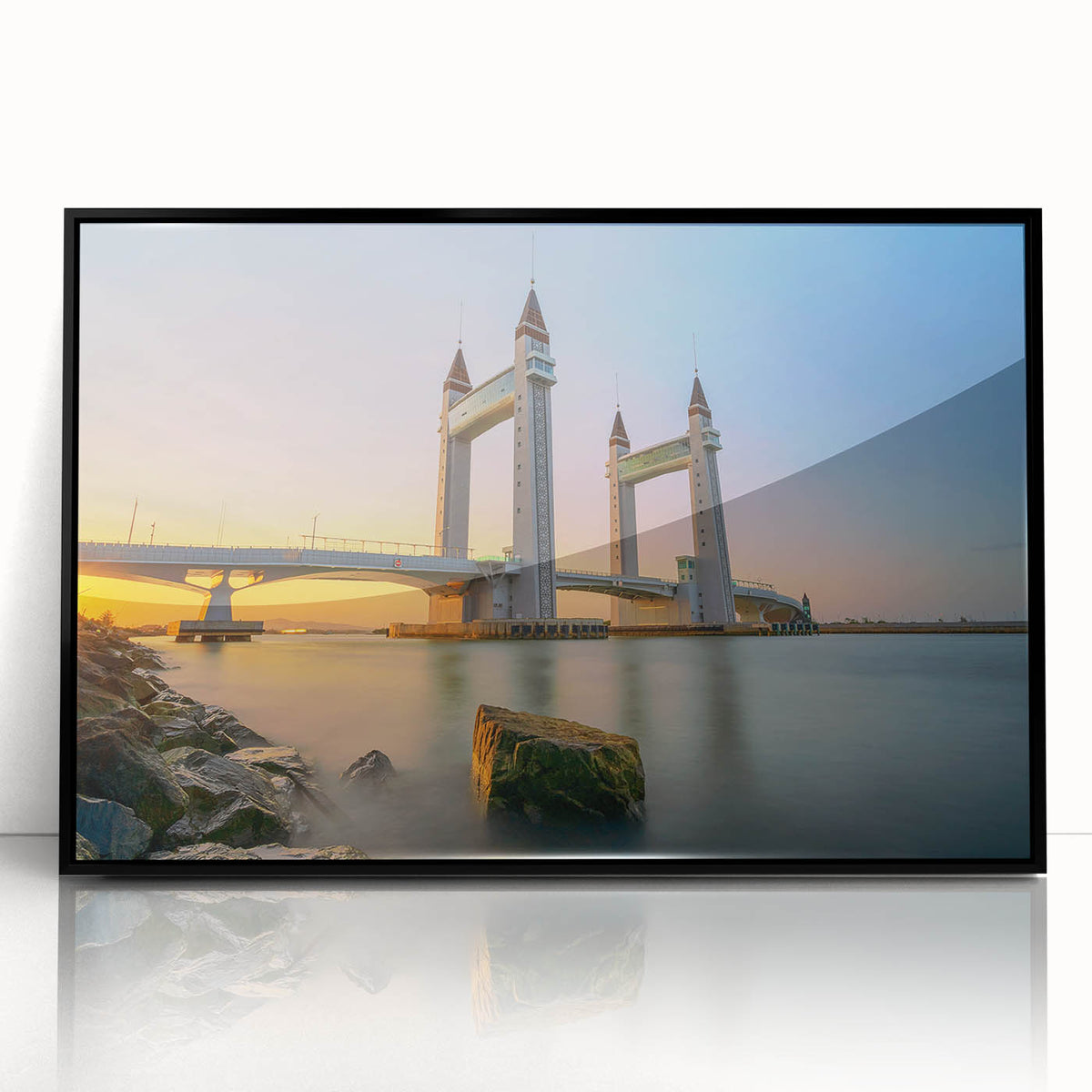 Large abstract wall art of London scenery in muted gray tones, framed acrylic, ideal for modern living room decor.