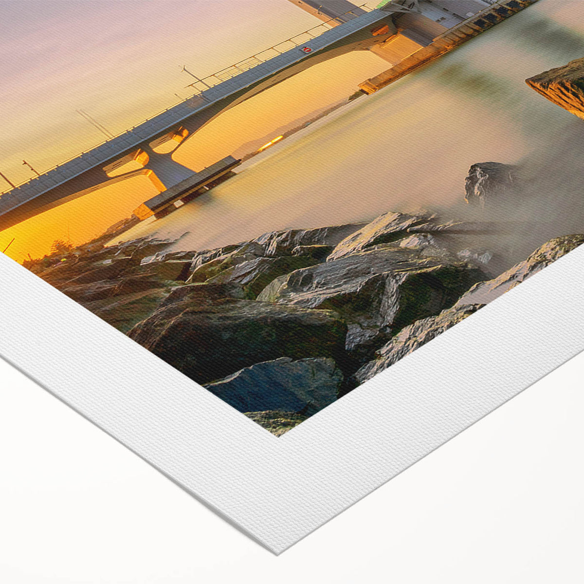 Art Deco poster of London skyline in muted gray and blue tones on rolled canvas, suitable for dining room decor.