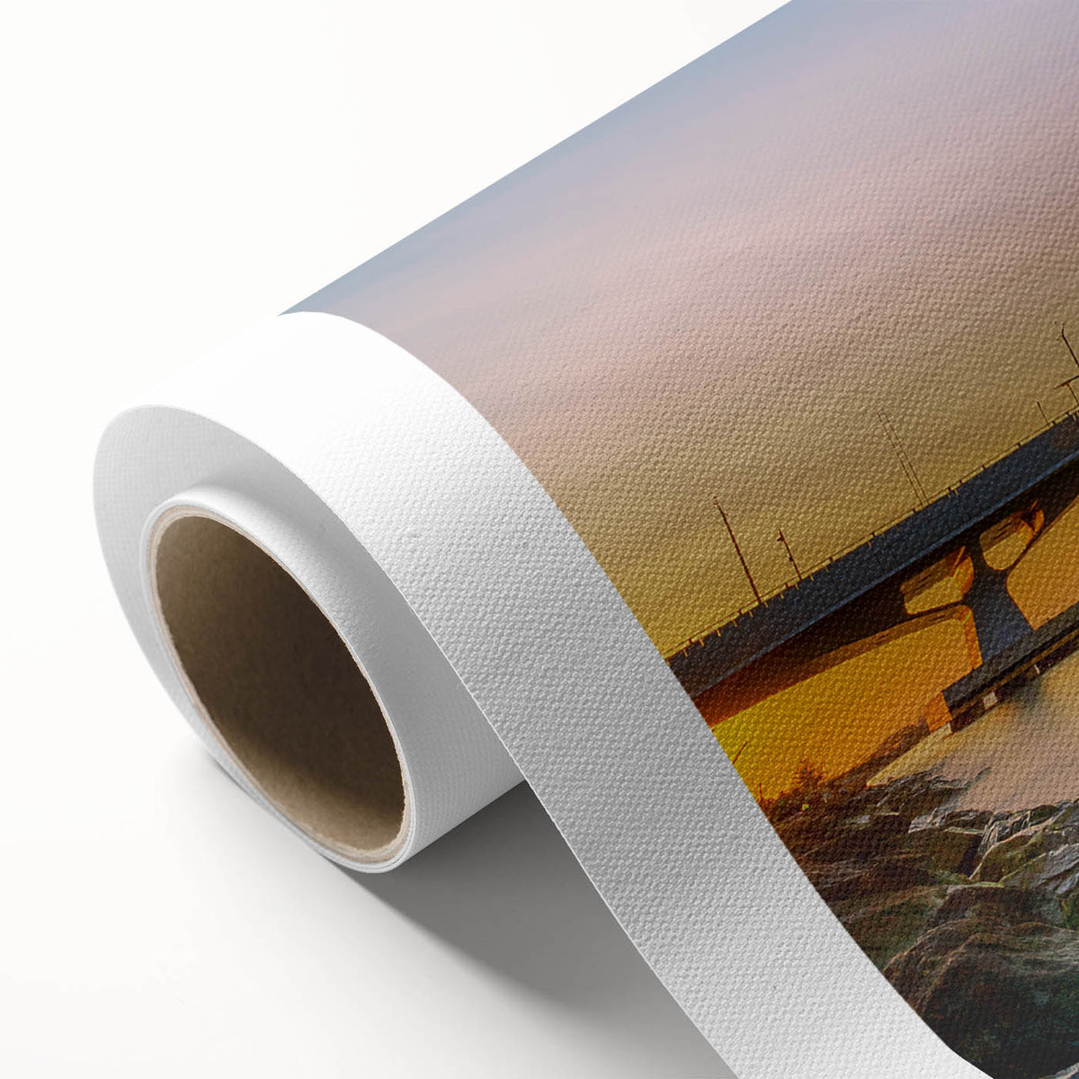 Art deco poster of London skyline in muted gray tones on rolled canvas, ideal for nursery wall art.