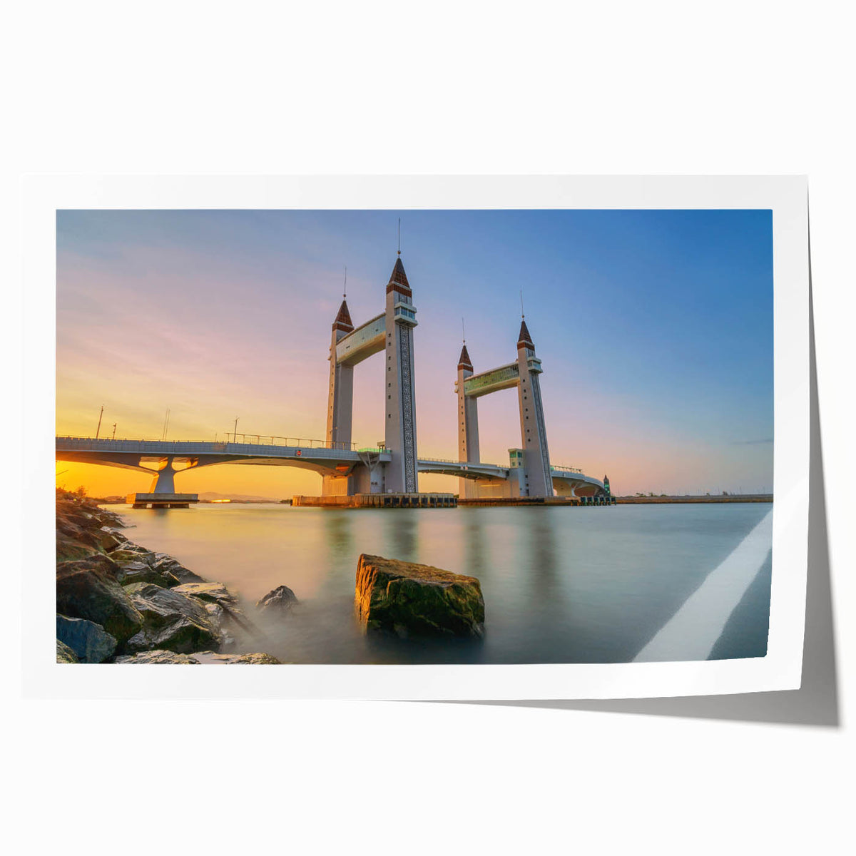 Extra large rolled print of London scenery with floral accents in muted colors, ideal for dining room wall art.