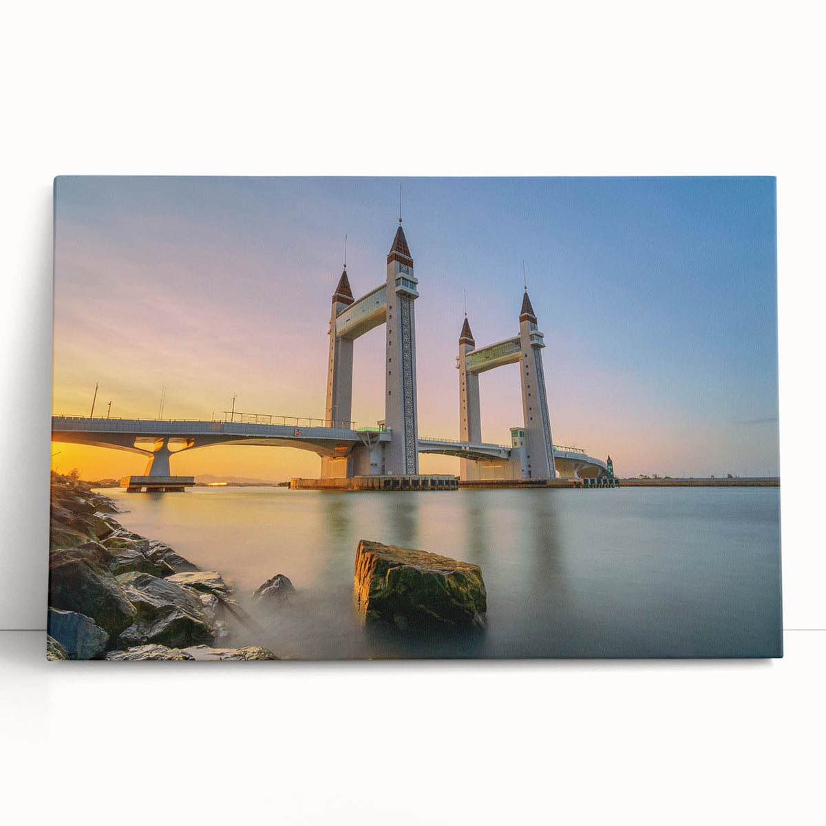 Black and white photo of London skyline on large stretched canvas, suitable for kitchen art.