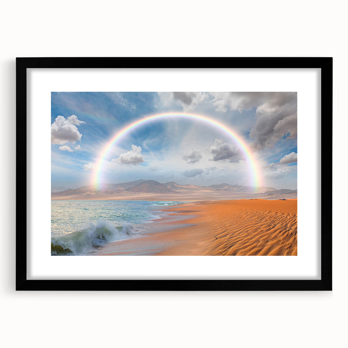 Abstract art print depicting a textured, colorful African scenery in vibrant hues on a large framed canvas.