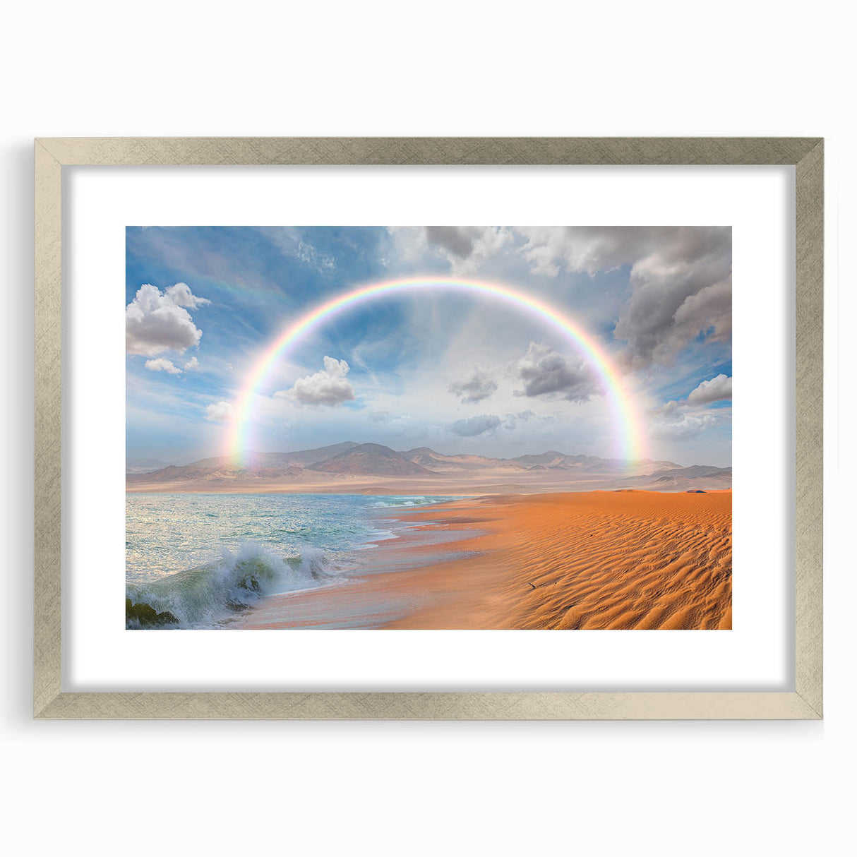 Abstract art print of a Namibian landscape in muted earth tones on a framed canvas.