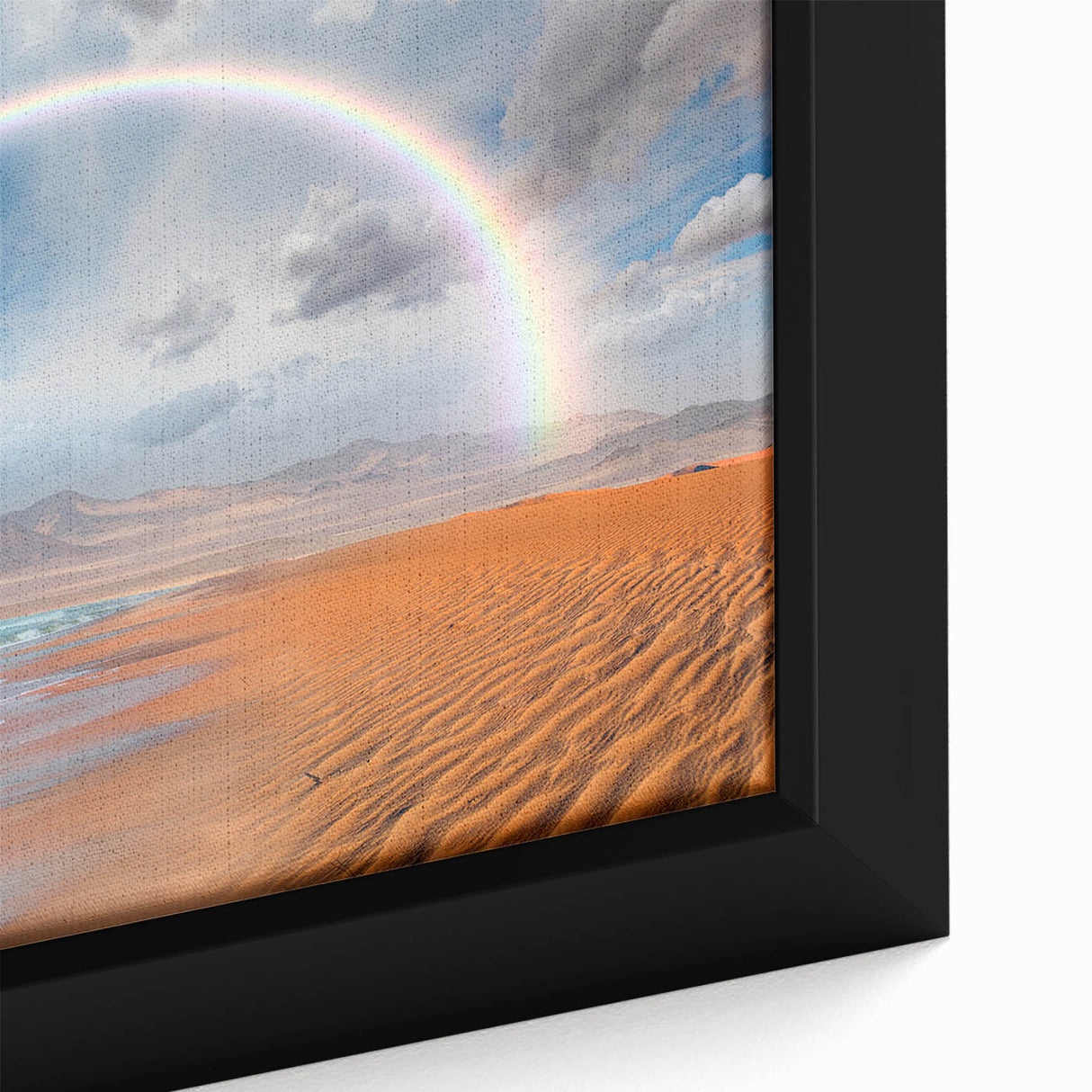 Extra large black wall art featuring a textured African scenery in vibrant colors on a framed canvas.