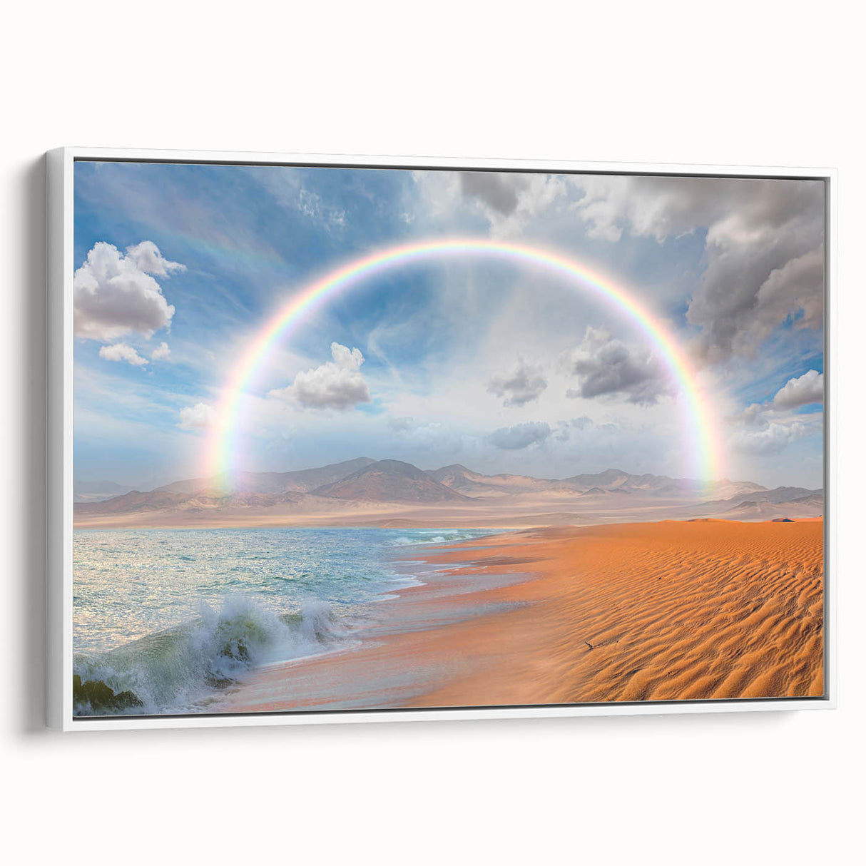 Framed canvas depicting a monochrome landscape of the Namibian desert, ideal for bedroom wall art.