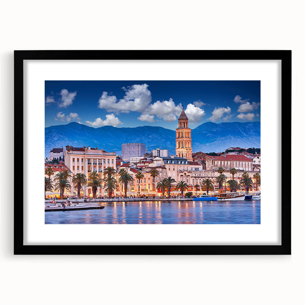 Extra large abstract art print featuring a vibrant, textured depiction of a Croatian landscape on a black-framed canvas.