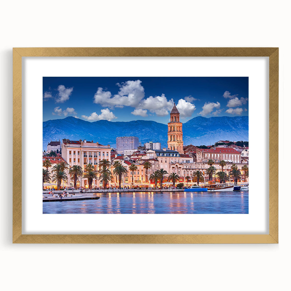 Textured abstract art print of a Croatian landscape in muted earth tones on a framed canvas, suitable for bedroom decor.