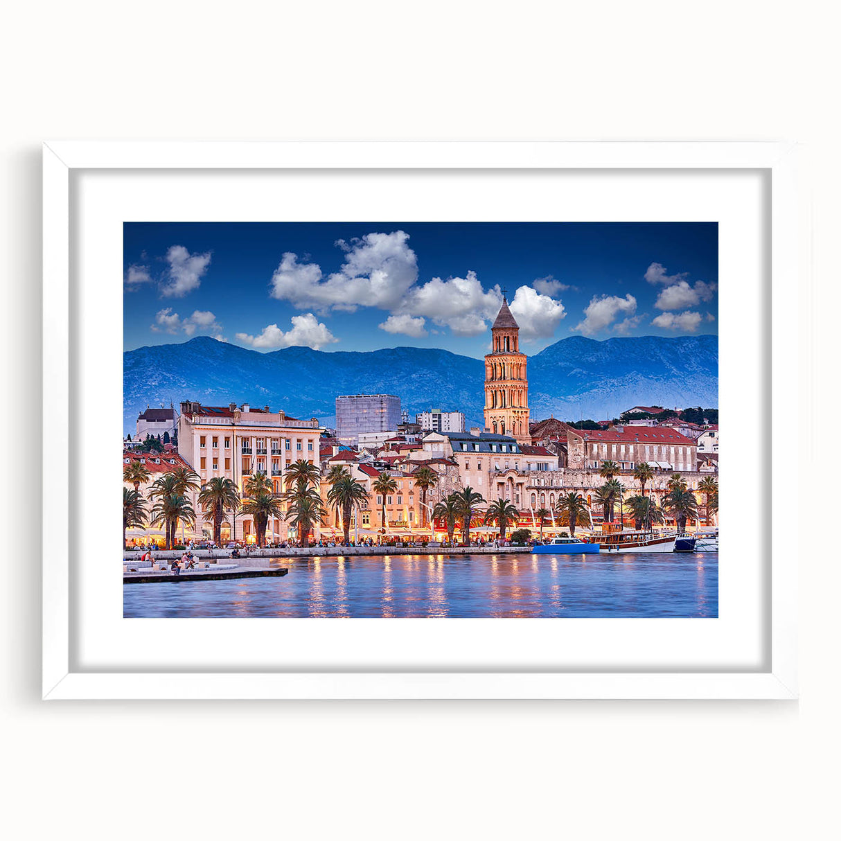 Extra large abstract art print depicting a textured Croatian landscape in muted earth tones, framed in white.