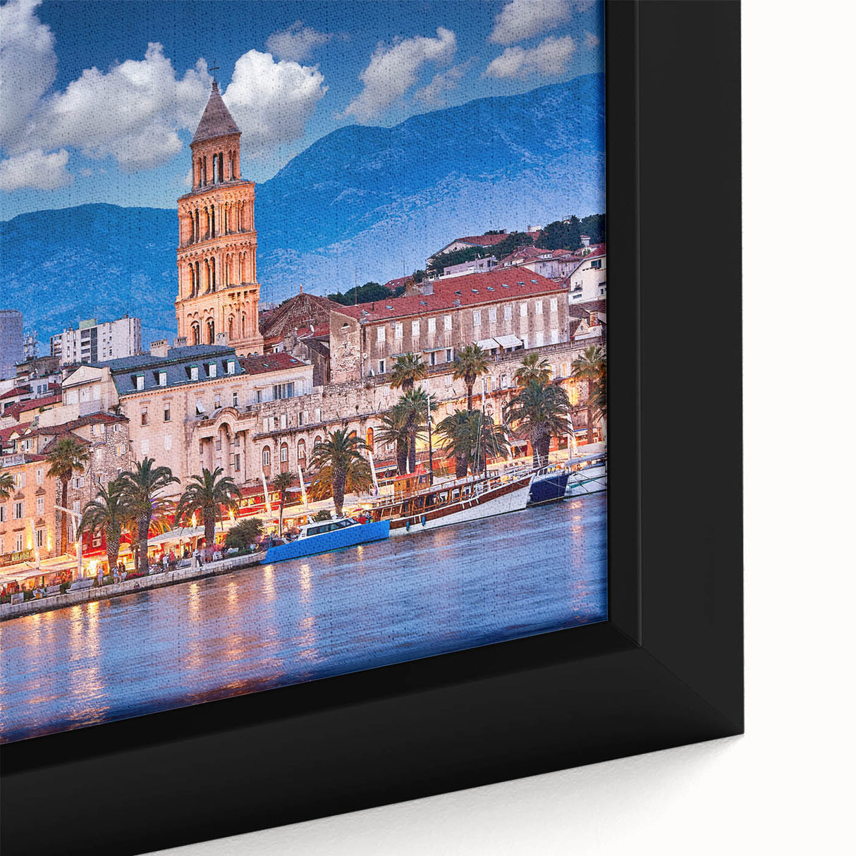 Extra large framed canvas featuring a textured depiction of a European Croatian landscape in vibrant colors.