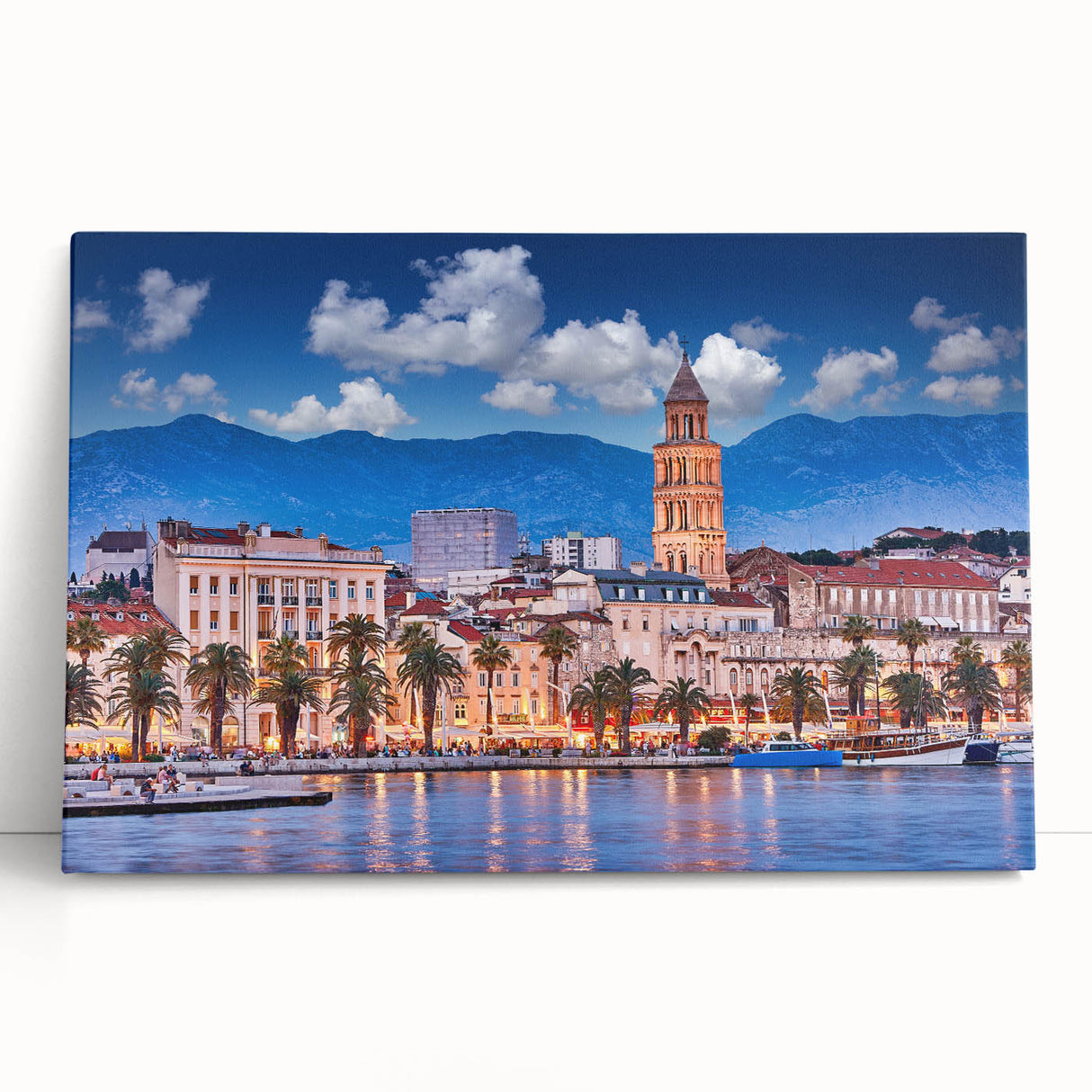 Black and white stretched canvas of a Croatian landscape, ideal for kitchen wall art.