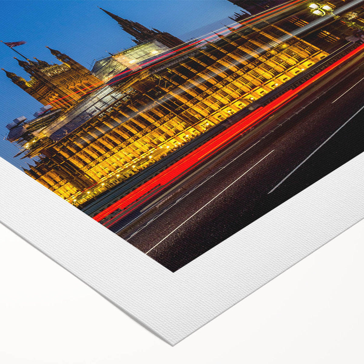 Art deco poster of London scenery in muted sepia tones on rolled canvas, suitable for dining room wall art.