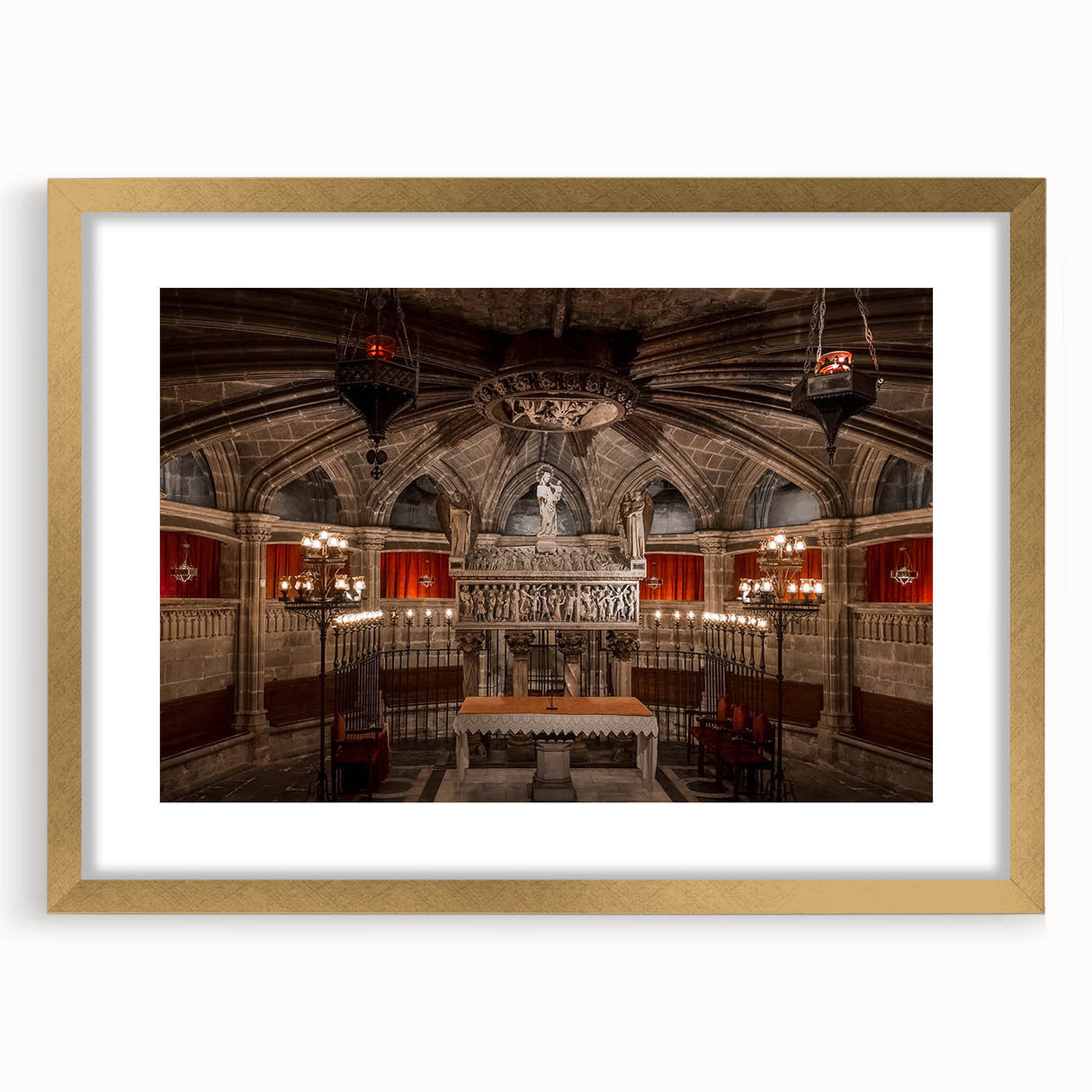 Abstract art print of Barcelona with muted earth tones on a framed canvas, suitable for dining room decor.