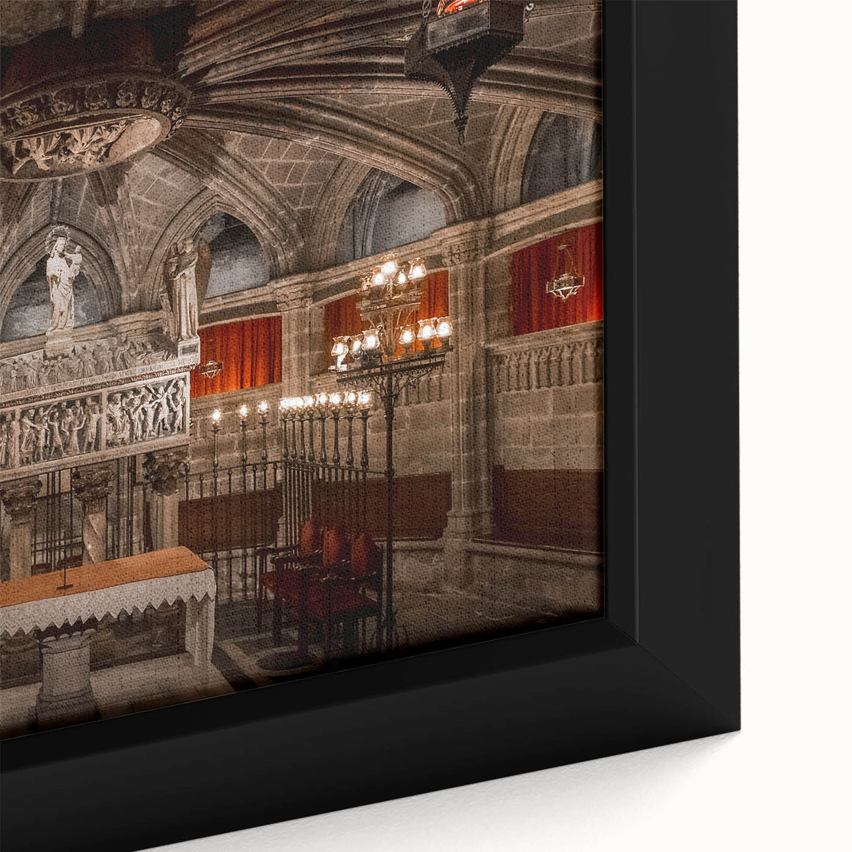 Close-up of a textured black wall art depicting colorful Barcelona scenery on a framed canvas, ideal for living room decor.