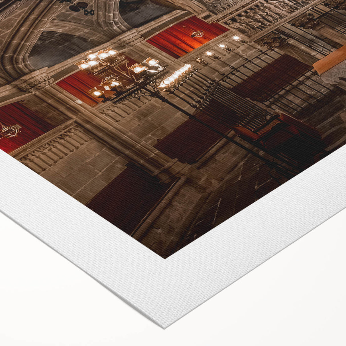 Art deco poster of Barcelona cityscape in muted earth tones on rolled canvas, suitable for dining room wall art.