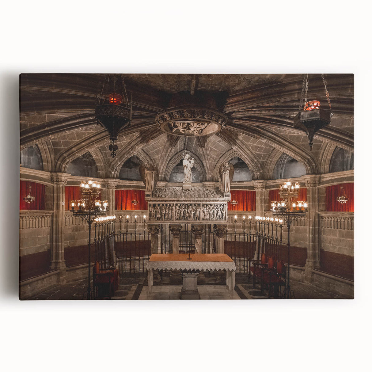 Black and white stretched canvas of Barcelona scenery, ideal for kitchen wall art or bedroom ambiance.